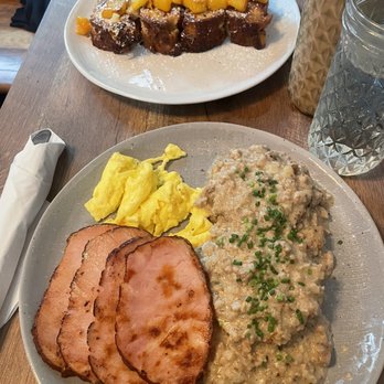 Two Birds Cafe - Special Biscuits and Gravy and Croissant Bread Pudding French Toast with Peaches. - Cafes Near Me - West Chester, Pennsylvania Two Birds Cafe - Special Biscuits and Gravy and Croissant Bread Pudding French Toast with Peaches. - Cafes Near Me - West Chester, Pennsylvania
