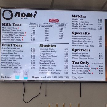 Nomi Tea - Menu as of 02/17/20 - Bubble Tea Near Me - Albany, California