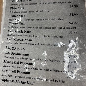 Shallots - Menu as of 11/2025 - Indian Near Me - Austin, Texas