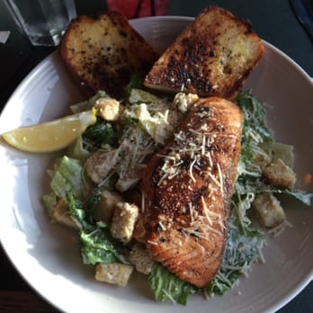 Lowell's Restaurant - Caesar and Salmon- very good salad and fish, but the bread was a little burnt - American Near Me - Seattle, Washington