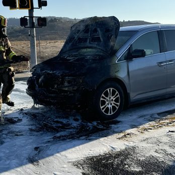 Karoomi's Auto Center - My car after the fire burned for 5 minutes. After the fire department extinguished the flames - Auto Repair Near Me - Santee, California