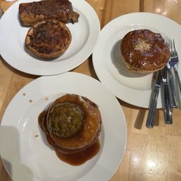 Spinach ricotta roll, leek mushroom quiche, vegetable medley pie (with mashed potatoes and mushy peas) and paneer Spinach ricotta roll, leek mushroom quiche, vegetable medley pie (with mashed potatoes and mushy peas) and paneer