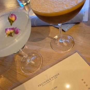 Feather & Wedge - espresso martini and lemon drop ( with baby roses) - American Near Me - Rockport, Massachusetts Feather & Wedge - espresso martini and lemon drop ( with baby roses) - American Near Me - Rockport, Massachusetts