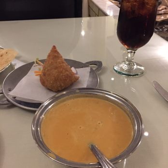 Darbar India - Chicken coconut curry soup and beef and green pea samosa before my thali. - Indian Near Me - Branford, Connecticut