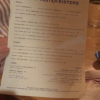 The Spinster Sisters - Dinner menu - New American Near Me - Santa Rosa, California The Spinster Sisters - Dinner menu - New American Near Me - Santa Rosa, California