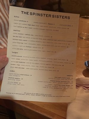 Menu photo 1 The Spinster Sisters Santa Rosa, CA Menu photo 1 The Spinster Sisters Santa Rosa, CA