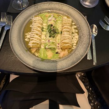 Javier's La Jolla - Enchiladas Suizas stuffed with seafood - Mexican Near Me - San Diego, California