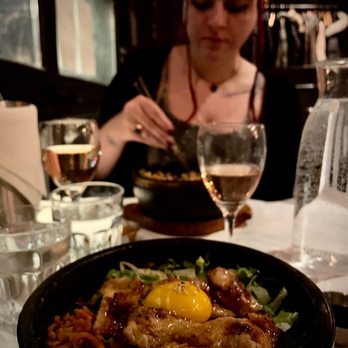 Luna - Bibimbap with chicken, served in a volcanic stone bowl. - Korean Near Me - Montreal, Quebec