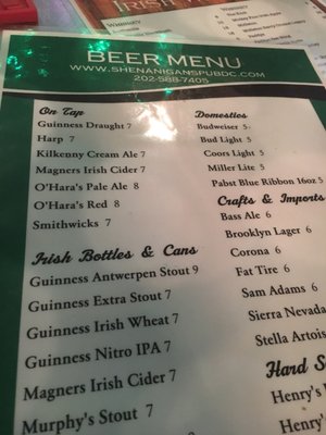 Menu photo 3 Shenanigan's Irish Pub Washington, DC, DC