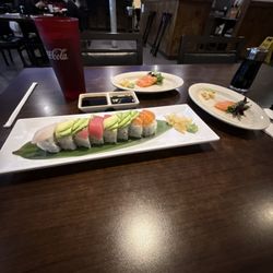 Salt and Light Asian Cuisine - Rainbow roll and salmon sashimi