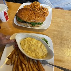 Stubborn Mule Saloon & Steakhouse - Kid's mac & cheese with fries and some sort of cheese burger with curly fries