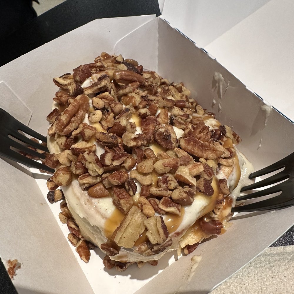 Caramel Cinnabon with nuts. Caramel Cinnabon with nuts.
