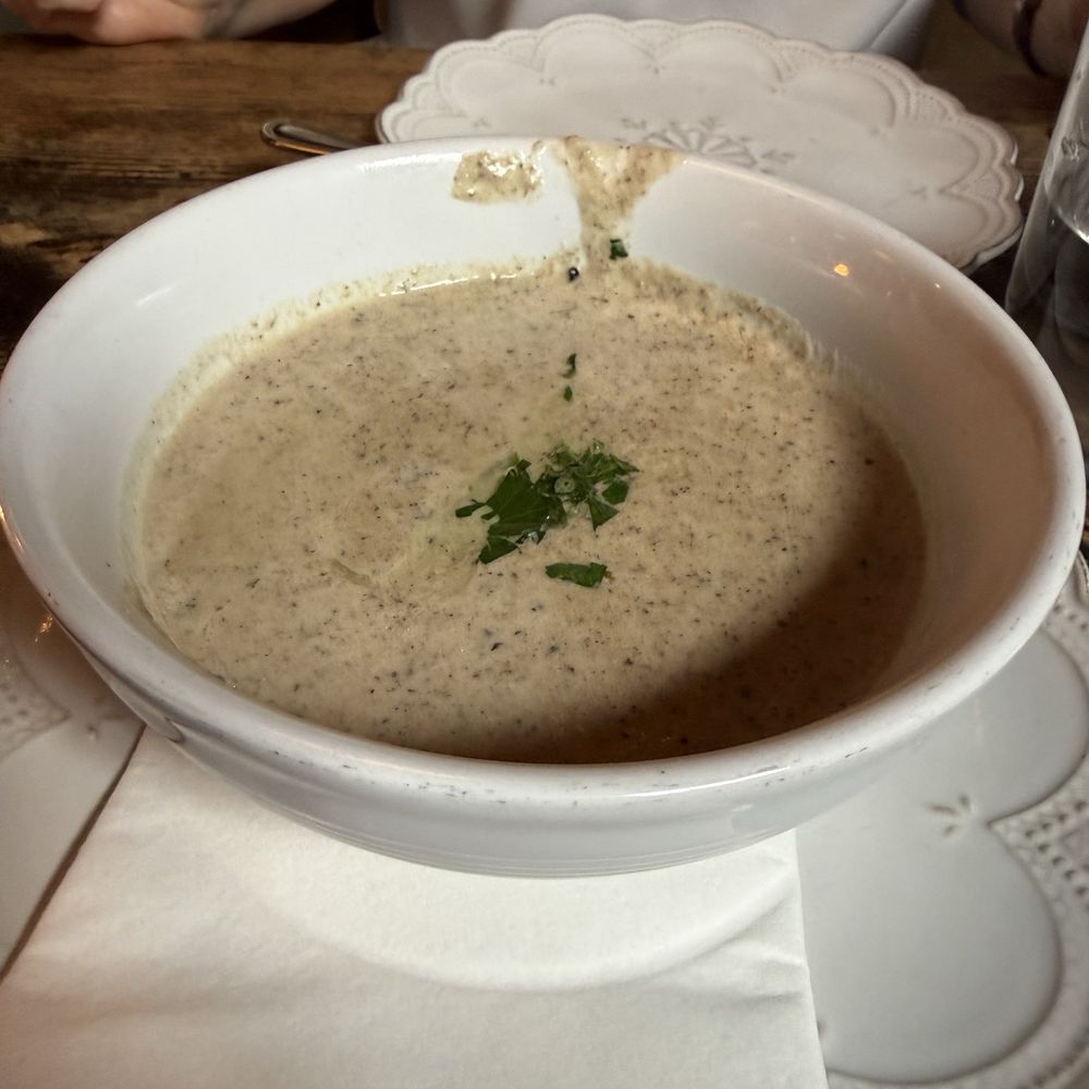 French Alpine Bistro - Mushroom truffle soup - French Near Me - Aspen, Colorado French Alpine Bistro - Mushroom truffle soup - French Near Me - Aspen, Colorado