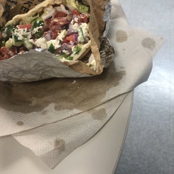 Gyroville - Liquid everywhere ... falling apart pita dough was so soggy the food fell right through very disappointed!! - Greek Near Me - Miami, Florida Gyroville - Liquid everywhere ... falling apart pita dough was so soggy the food fell right through very disappointed!! - Greek Near Me - Miami, Florida