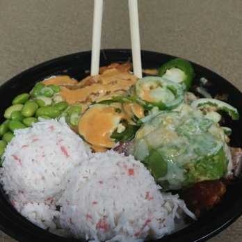 Local Poke - Spicy Tuna over rice, 2 crab sides, avocado, edamame, jalapeño, and honey wasabi - Poke Near Me - Pleasanton, California Local Poke - Spicy Tuna over rice, 2 crab sides, avocado, edamame, jalapeño, and honey wasabi - Poke Near Me - Pleasanton, California