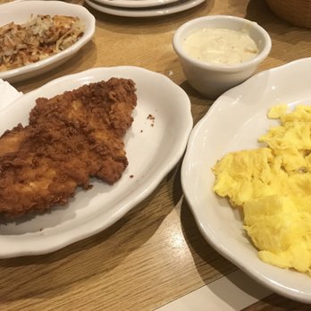 Dot Coffee Shop - Chicken fried chicken with 2 scrambled eggs & golden hash brown - American Near Me - Houston, Texas Dot Coffee Shop - Chicken fried chicken with 2 scrambled eggs & golden hash brown - American Near Me - Houston, Texas