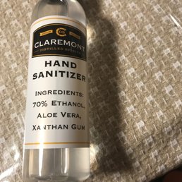 Hand sanitizer compliments from Claremont Distillery , Plymouth Rd, Fairfield NJ Hand sanitizer compliments from Claremont Distillery , Plymouth Rd, Fairfield NJ