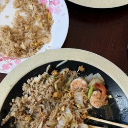 Nittha Siam Kitchen - Shrimp Pad Thai. Beef Pad Thai. Extra onion and green onions on each. Fried Rice side.