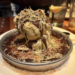 BJ's Restaurant & Brewhouse - Dubai Chocolate Pizookie - the base is a brownie. This can be shared with 2-4 people.