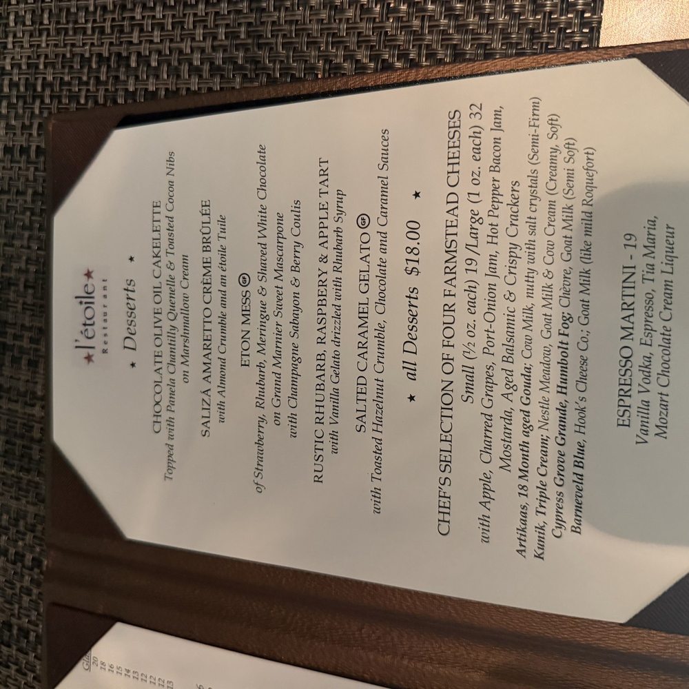 L'etoile Restaurant - Menu - French Near Me - Edgartown, Massachusetts