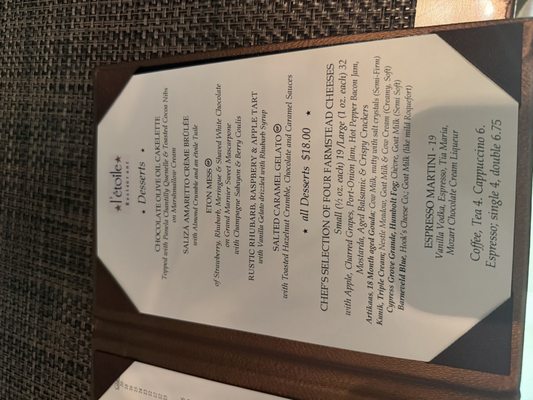 Menu photo 1 L'etoile Restaurant Edgartown, MA