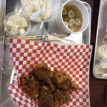 Kore Chicken - Lunch special #8: Miso soup, rice, radish, and 5 piece honey garlic chicken - Korean Near Me - Markham, Ontario Kore Chicken - Lunch special #8: Miso soup, rice, radish, and 5 piece honey garlic chicken - Korean Near Me - Markham, Ontario