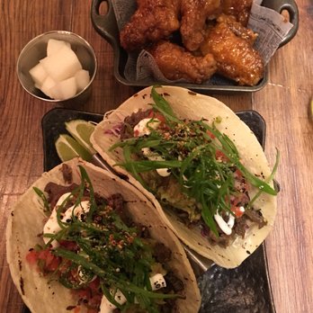 Barn Joo 35 - Bulgogi tacos, soy garlic chicken wings, pickled dikon - Korean Near Me - New York, New York Barn Joo 35 - Bulgogi tacos, soy garlic chicken wings, pickled dikon - Korean Near Me - New York, New York