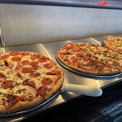 The buffet has several pizza and the crust is like Pizza Hut pan crust on some