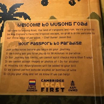 Wusong Road - Menu - Tiki Bars Near Me - Cambridge, Massachusetts