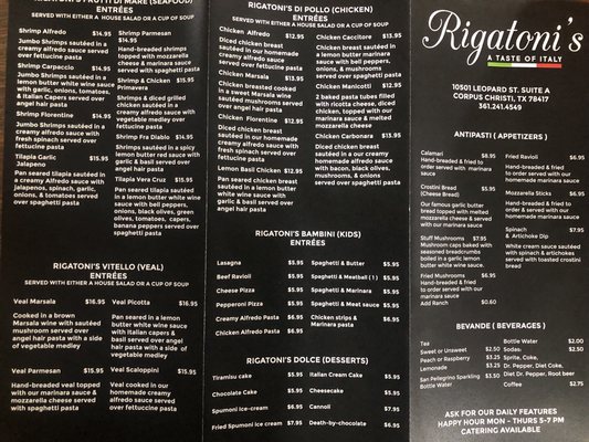 Menu photo 7 Rigatoni's Italian Restaurant Annaville Corpus Christi, TX Menu photo 7 Rigatoni's Italian Restaurant Annaville Corpus Christi, TX