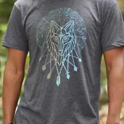 Akua Creative - Zodiac wolf shirt on heathered black.