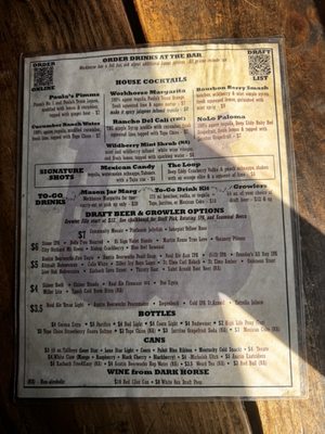 Menu photo 2 Workhorse Bar Austin, TX
