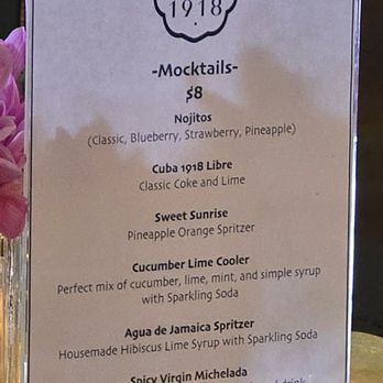 Cuba 1918 - Mocktail menu - Cuban Near Me - San Antonio, Texas
