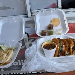 Tacos Las Californias - Cheese quesadilla and steak quesabirria tacos with consume
