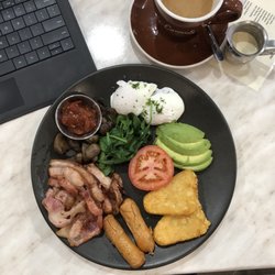Three Wise Monkeys Cafe - Big Breakfast with avo added, fresh tomato, hold the toast