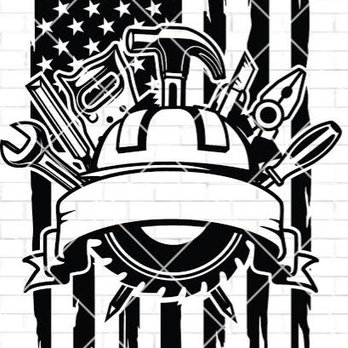 Fleming Handyman & Construction - a black and white image of a fireman's helmet with tools and a banner with an american flag - General Contractors Near Me - Troy, Pennsylvania