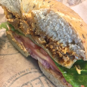 Blazing Bagels - Juan Goldman with Pesto - chicken, chipotle cream cheese, lettuce, tomato, red onion and pepper jack cheese! - Bagels Near Me - Bellevue, Washington
