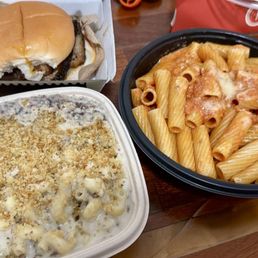 Classic Brisket Sandwich from Tejas, Tortiglioni alla Vodka from Alanza and Truffle Mac & Cheese from The Mainstay Classic Brisket Sandwich from Tejas, Tortiglioni alla Vodka from Alanza and Truffle Mac & Cheese from The Mainstay