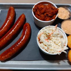 Outlaws Smokehouse - James Younger Smoked Sausage with Coleslaw and Baked Pork & Beans