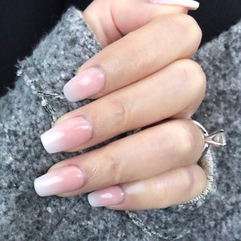 Glamour Nail Spa - Ombré pink and white by Kelly! Color 195 is so peachy and pink, I love it! - Nail Salons Near Me - Renton, Washington