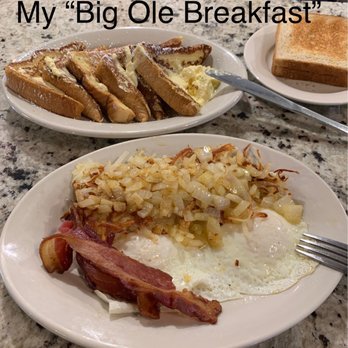 Magnolia Cafe - My version of a "Big Ole Breakfast" which includes: 2 eggs over Bacon Uncut Toast Hash Browns add onions French Toast Orange Juice - Cafes Near Me - Durant, Oklahoma Magnolia Cafe - My version of a "Big Ole Breakfast" which includes: 2 eggs over Bacon Uncut Toast Hash Browns add onions French Toast Orange Juice - Cafes Near Me - Durant, Oklahoma