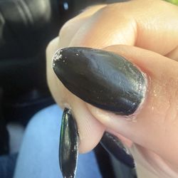 Chipped, clear polish almost completely peeled off.