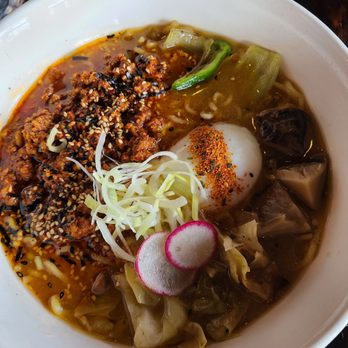 Oni - Red chile sesame ground pork in a green chile miso broth and the most perfect slow egg. Perfection! - Ramen Near Me - Albuquerque, New Mexico