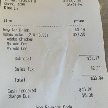 Moe's Southwest Grill - Receipt - Tex-Mex Near Me - Bronx, New York Moe's Southwest Grill - Receipt - Tex-Mex Near Me - Bronx, New York