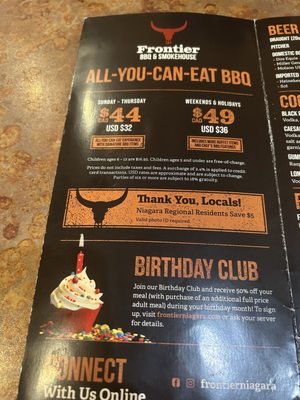 Menu photo 2 Frontier BBQ & Smokehouse Niagara Falls, ON