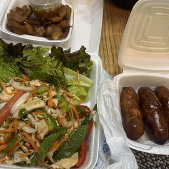 Holy Khao - Yum Salad Crispy Pork Belly Lao Sausages (3) - Laotian Near Me - Garland, Texas