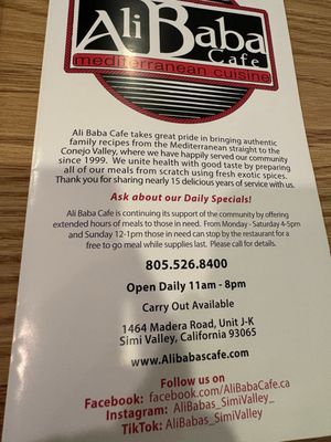 Menu photo 1 Ali Baba's Cafe Simi Valley, CA Menu photo 1 Ali Baba's Cafe Simi Valley, CA