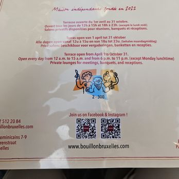Bouillon Bruxelles - Back of menu - Belgian Near Me - Brussels, BRU