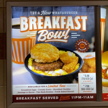 Whataburger - a breakfast menu on a wall - Fast Food Near Me - Mcallen, Texas