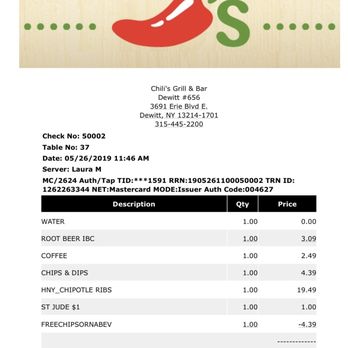 Chili's - Email receipt - Bars Near Me - Syracuse, New York Chili's - Email receipt - Bars Near Me - Syracuse, New York